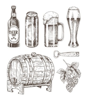 Bira ve beyaz zemin üzerinde izole Ale koleksiyonu