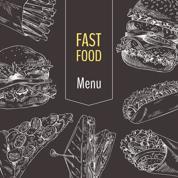 Menu Set Fast Food Illustrazione vettoriale schizzo — Vettoriale Stock