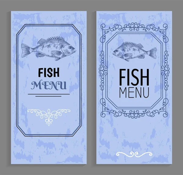 Plantilla de muestra de menú de pescado con marco vintage — Vector de stock