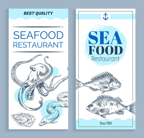 Conjunto de pancartas de restaurante de mariscos de mejor calidad vectorial — Vector de stock
