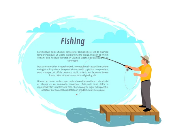 渔夫与钓鱼竿在平台向量图标 — 图库矢量图片