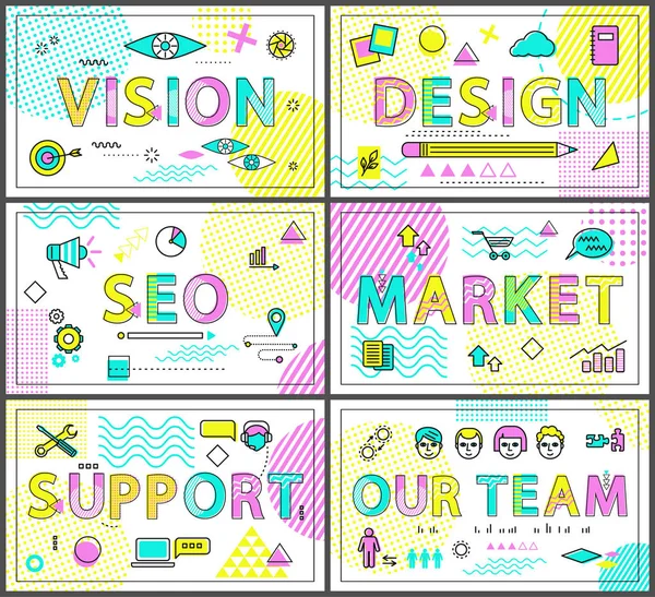 Vision Design marknaden Seo stöd och vårt Team kort — Stock vektor