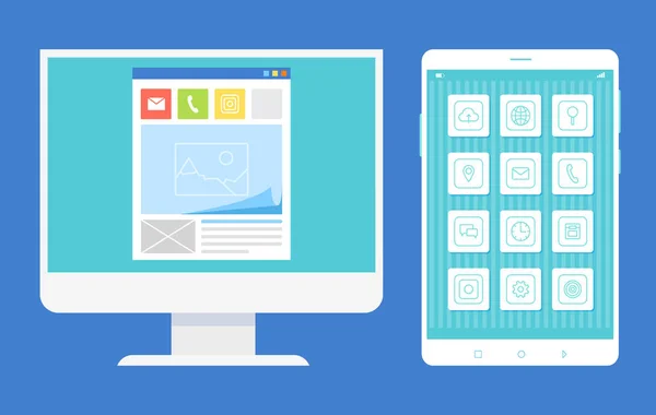 Mobilní telefon a počítač vektorové ilustrace — Stockový vektor