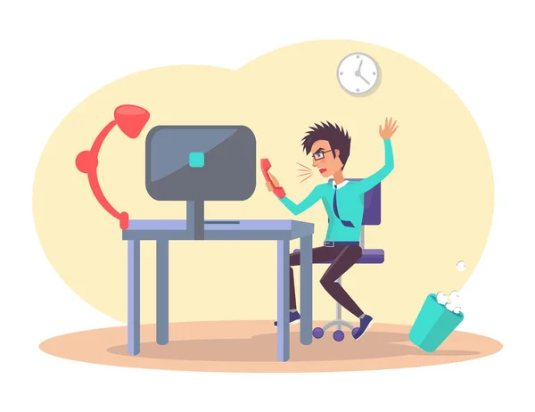 Бизнесмен в Office Working Vector Illustration — стоковый вектор