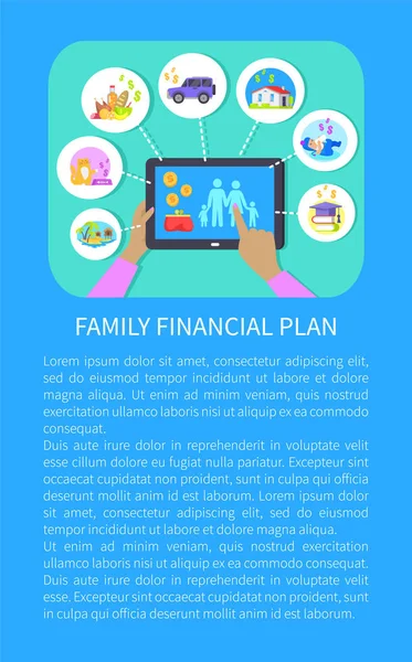 Ilustracja wektorowa Tablet rodziny Plan finansowy — Wektor stockowy