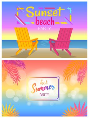Sunset Beach parti sıcak yaz günlerinde Poster şezlong