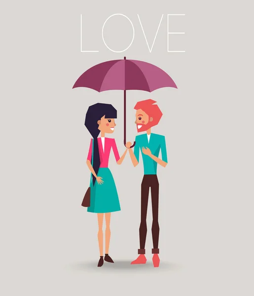 Молодая влюбленная пара, стоящая под одним зонтиком — стоковый вектор