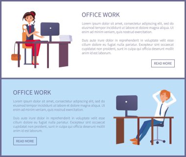 Office iş Poster adam işyeri vektörünü dinlenme