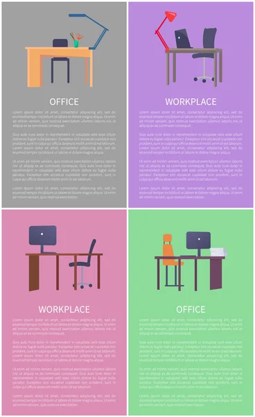 Office Workplace Design Table with Computer Laptop — Stock Vector