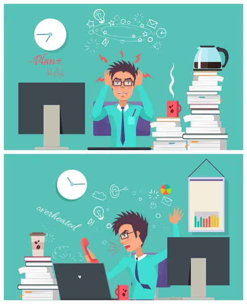 Stressed Worker Collection Vector Illustration — Stock Vector