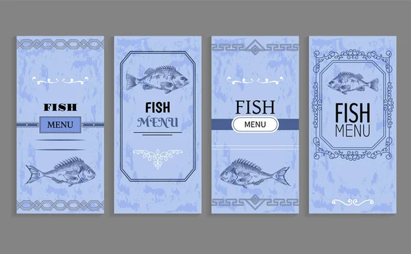 Muestras de Plantillas de menú de pescado Marcos decorativos — Vector de stock