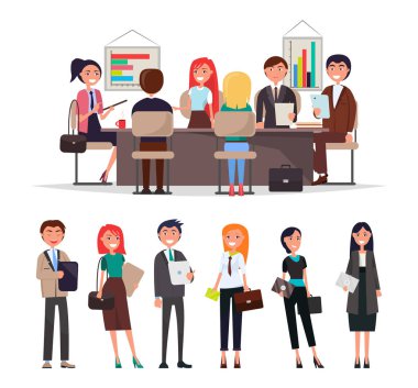 İnsanlar kurumsal toplantı oturup tablo Exchange bilgi