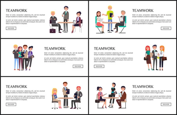 Trabajo en equipo en la Conferencia Empresarial Cartel colorido — Vector de stock