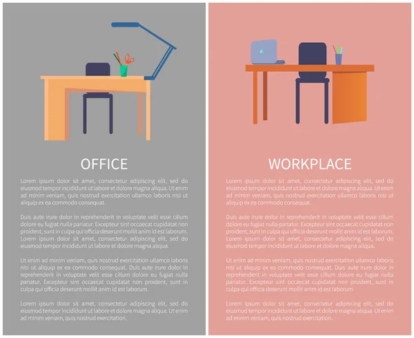 Mesa de trabajo de oficina vacía Silla de plástico Portátil — Archivo Imágenes Vectoriales