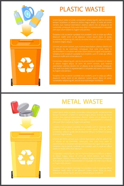 Plastic and Metal Waste Set Vector Illustration — Stock Vector