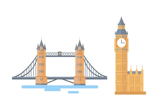 Tower Bridge Big Ben Londýn vektorové ilustrace — Stockový vektor