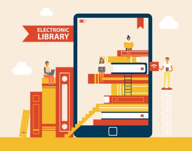 Elektronik Kütüphane kitap vektör çizim ayarla