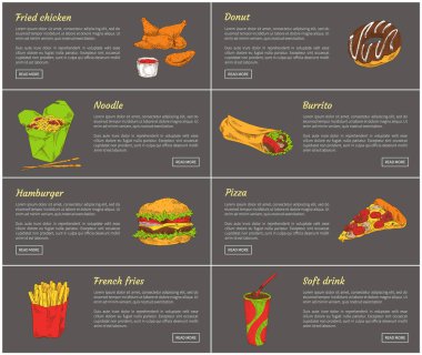 Kızarmış tavuk ve Donut vektör çizim ayarla