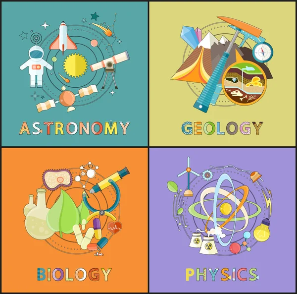 Astronomie, Physik, Geologie, Biologie — Stockvektor