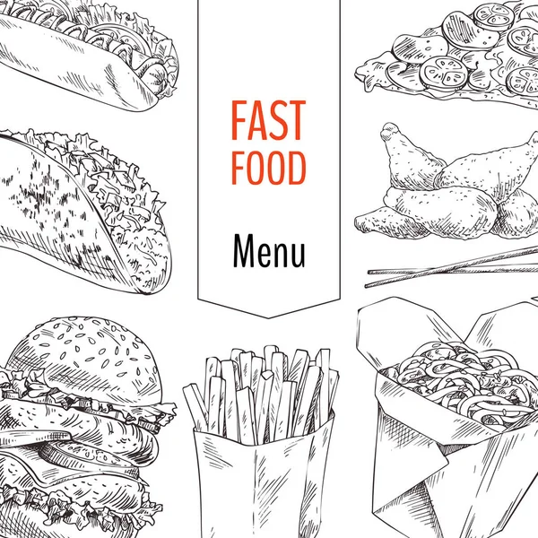 Illustrazione vettoriale degli schizzi del menu fast food — Vettoriale Stock