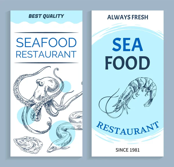 Conjunto de pancartas de restaurante de mariscos de mejor calidad vectorial — Vector de stock