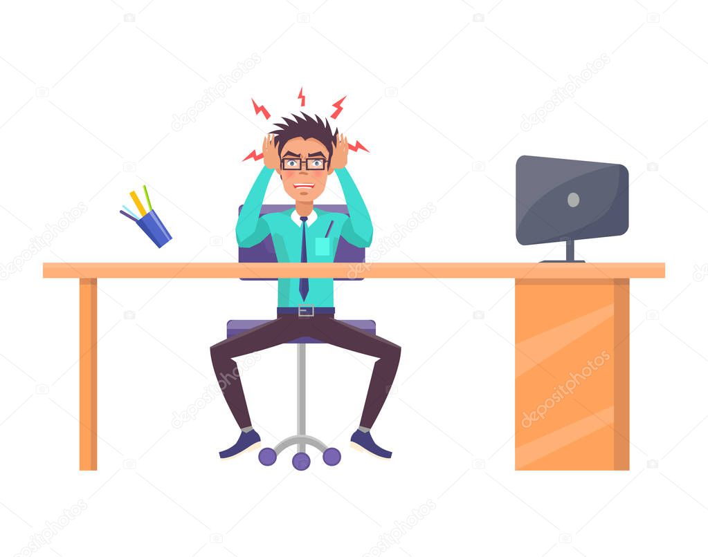 Worker Looks Tired and Angry Vector Illustration