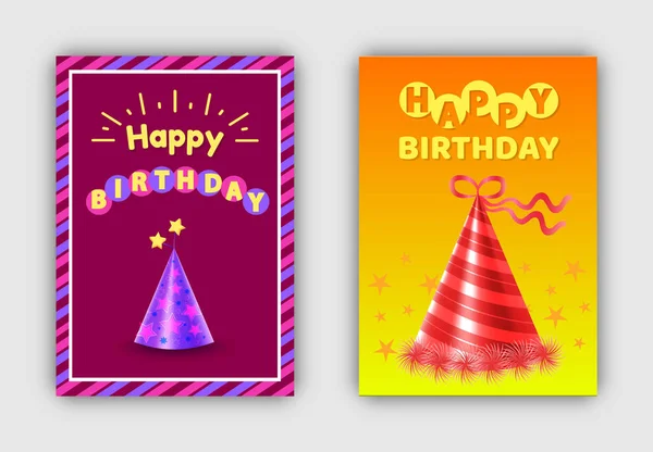 Feliz Aniversário Cartões Postais Set Vector Ilustração — Vetor de Stock