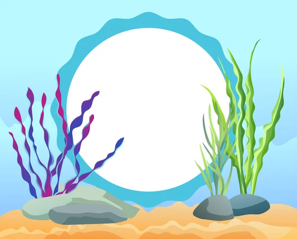 Divertido marco de fotos ovaladas de dibujos animados con tarjeta de hierba de mar — Vector de stock