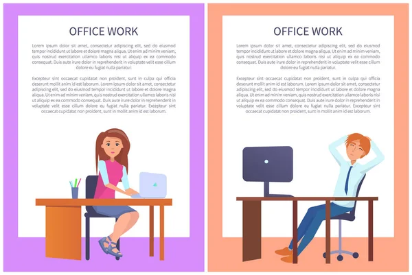 Affiche de travail de bureau Homme Femme au vecteur de lieu de travail — Image vectorielle