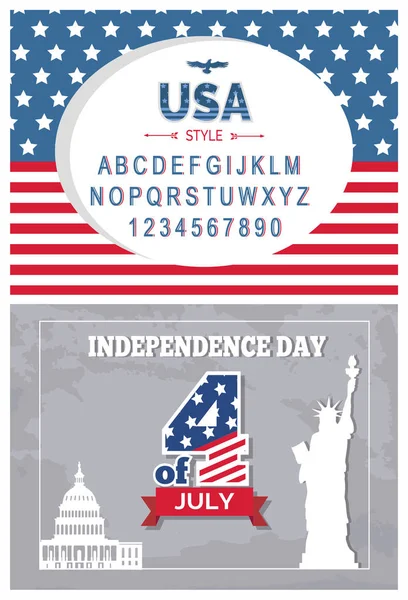 Flagge Tag Typografie Poster set Unabhängigkeit 4 juli — Stockvektor