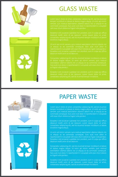 Ilustracja wektorowa zbiórki odpadów papieru szklane — Wektor stockowy