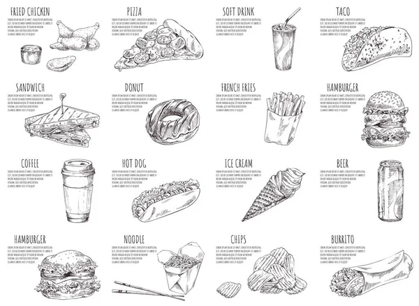 Illustration vectorielle des boissons gazeuses et de la pizza italienne — Image vectorielle