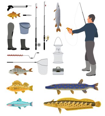 Balık tutmak için ekipmanlar ve Fisher ile mesafe bayrak