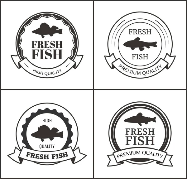 Vetor redondo Emblems com fita e sombra de peixe — Vetor de Stock