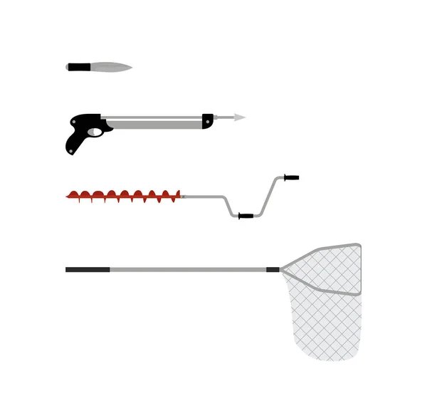 Инструменты для рыбалки на белом фоне — стоковый вектор
