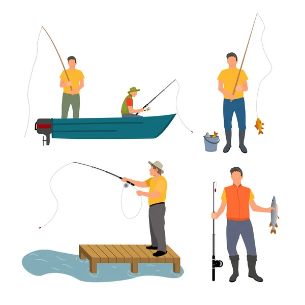 Processo de pesca isolado na bandeira do vetor branco —  Vetores de Stock