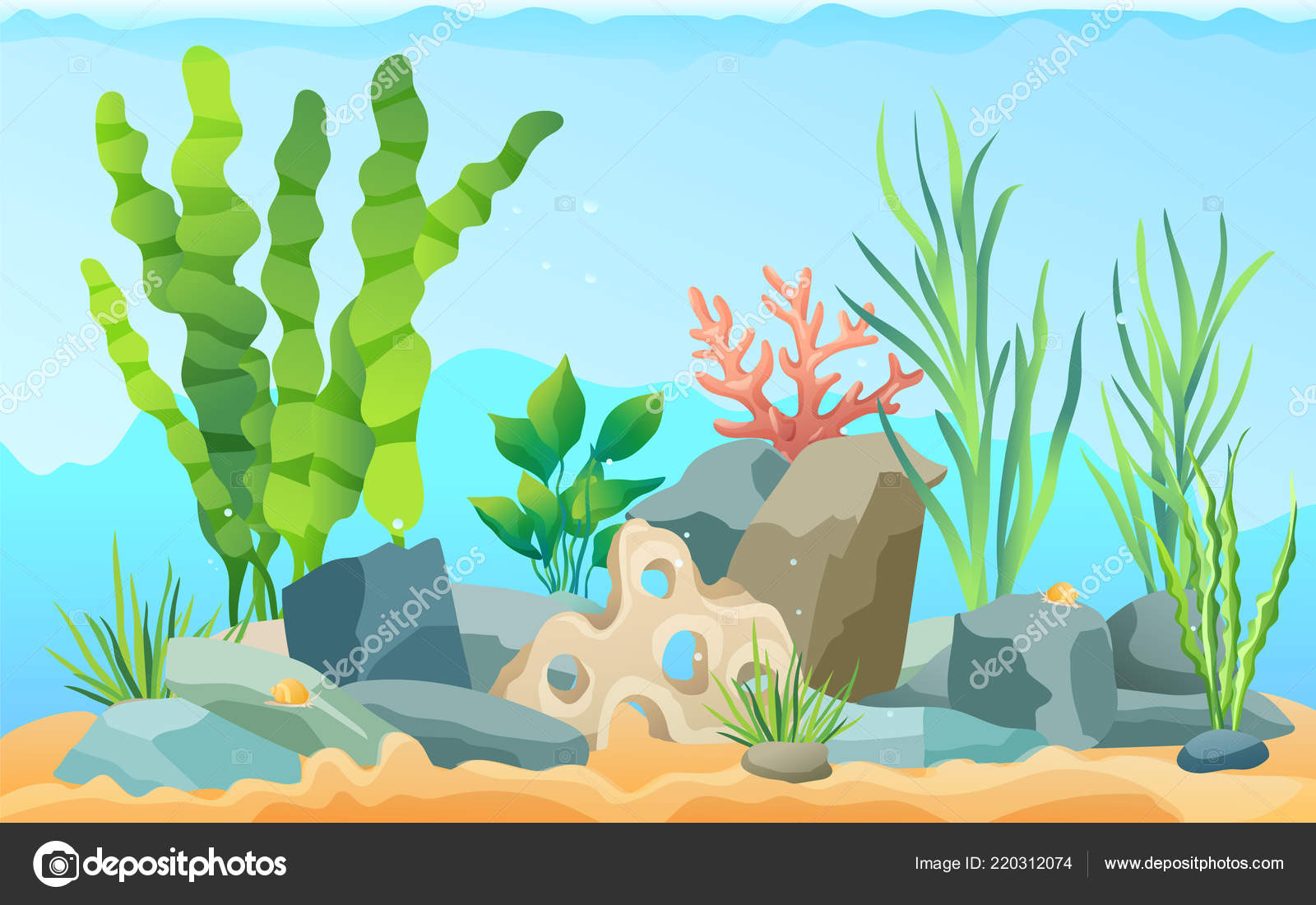 海の岩や植物のベクトル図 ストックベクター ©robuart 220312074, image size:1600x1100
