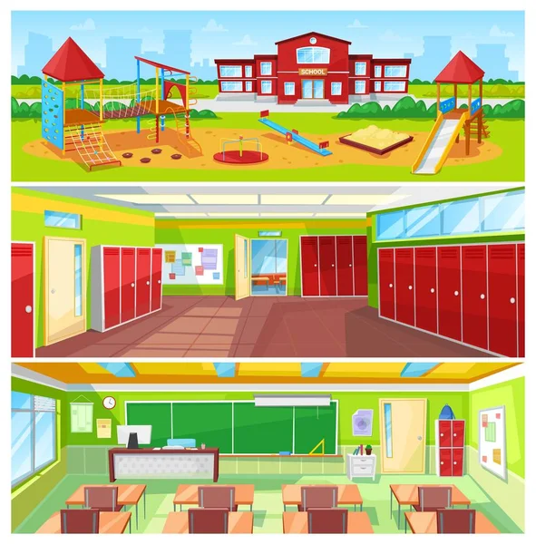 Okulun iç ve açık avlu renkli afiş — Stok Vektör