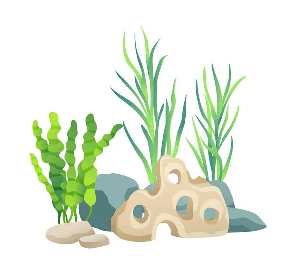 深海のベクトル図の緑の植物 — ストックベクタ