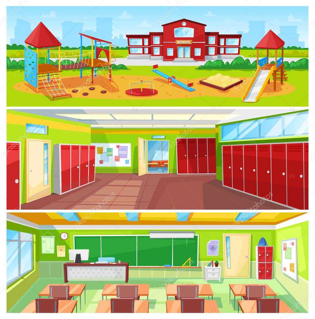 School Interior and Outdoor Yard Colorful Banner