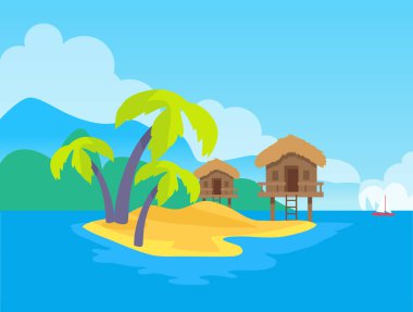 Ada ve tropik tatil vektör çizim