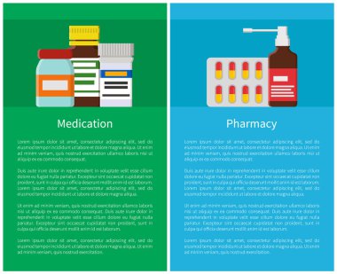 Vektör çizim eczane ilaç öğeleri ayarla