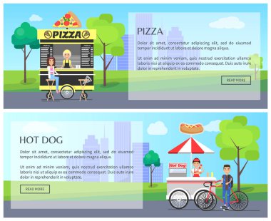 Pizza ve sosisli sandviç Web vektör çizim ayarla