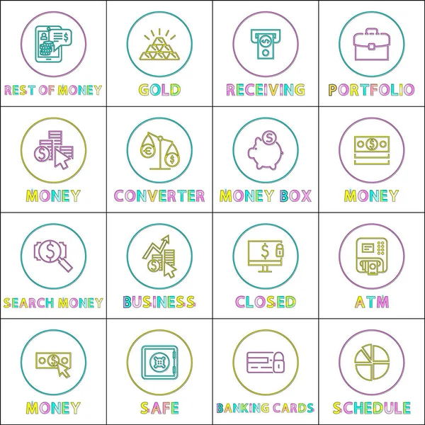 Negócios e dinheiro, Coleção de ícones financeiros —  Vetores de Stock