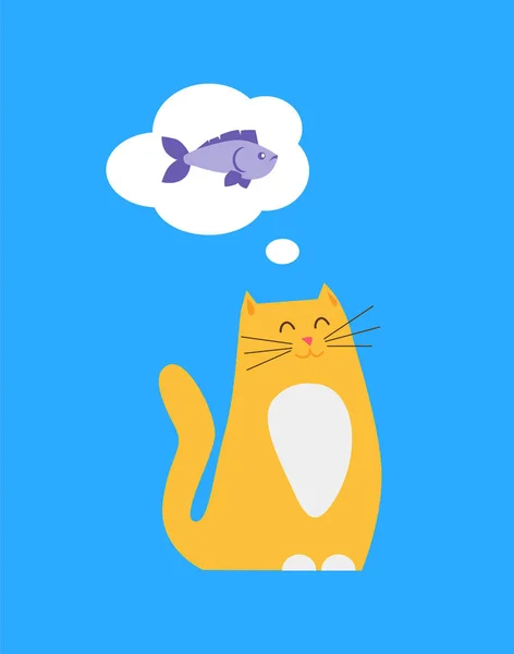 Kitty Thinking of Food Fish Vector Illustration — Stock Vector