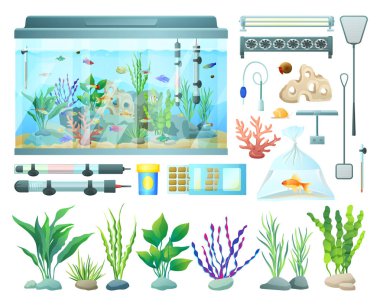 Aquarium Equipment and Varied Seaweed Collection clipart