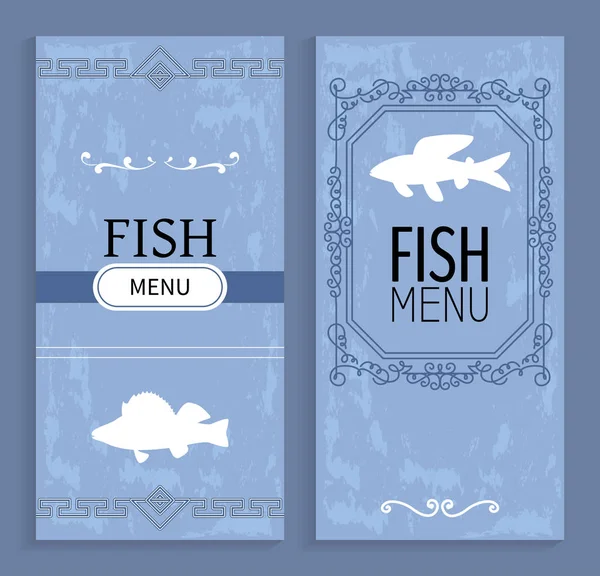 Menu de Peixes Isolados na Ilustração do Vetor Azul —  Vetores de Stock