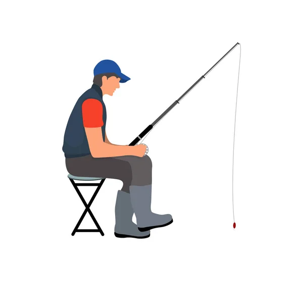 Rybář s rybářské náčiní čekání na ryby plakát — Stockový vektor