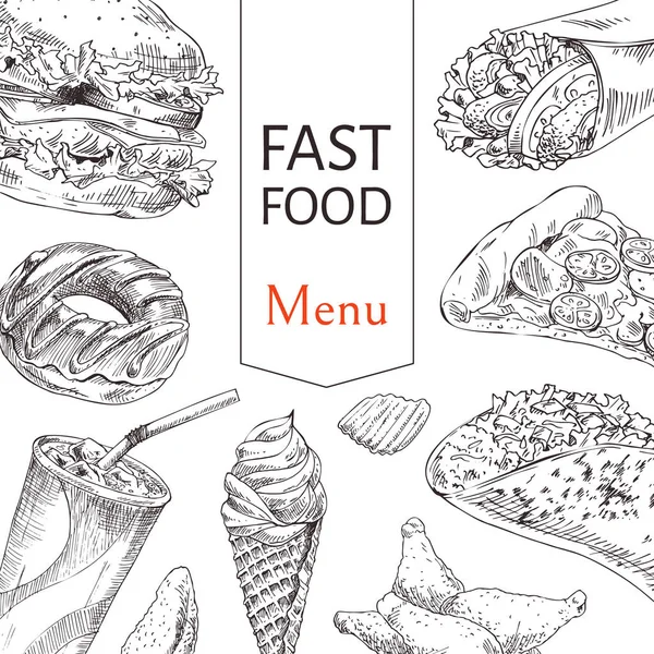 Fast Food Menu Esboço Esboço Vector Ilustração —  Vetores de Stock