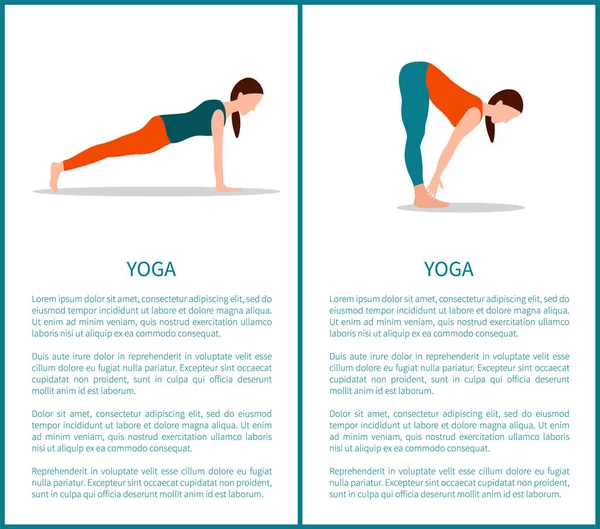 Conjunto de carteles de yoga con ilustración vectorial de texto — Vector de stock